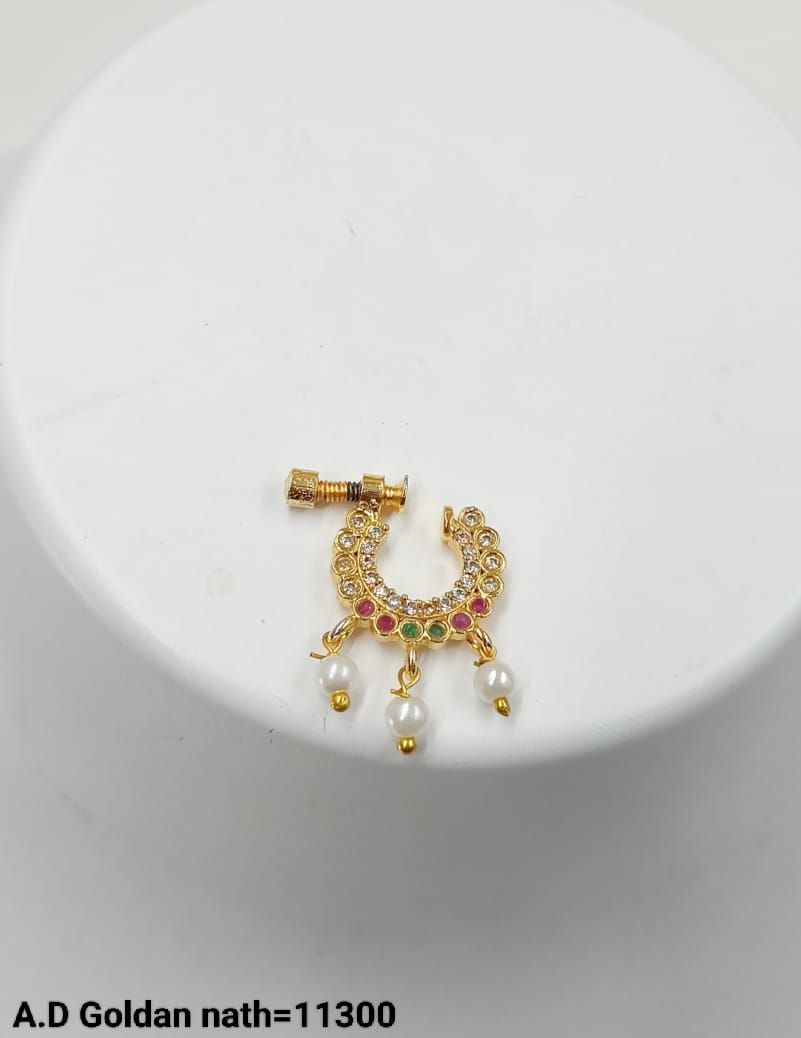 Traditional Stylish Pearl Gold Plated Nose Pin